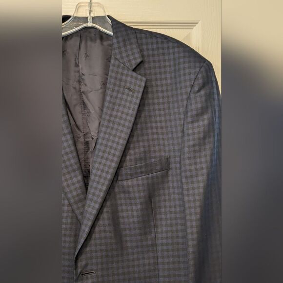 JoS A Banks tailored fit silk wool bland navy blue two button blazer coat sz 44L - Picture 10 of 13